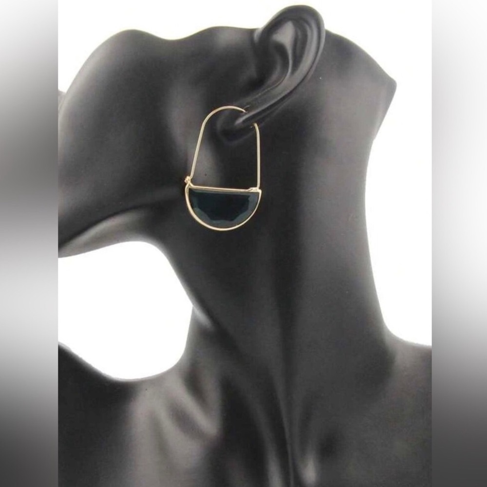 ✨3for$38 New Black Anthro Glass Crescent Hoop Earrings -Glass Dangle Earrings - Picture 11 of 13